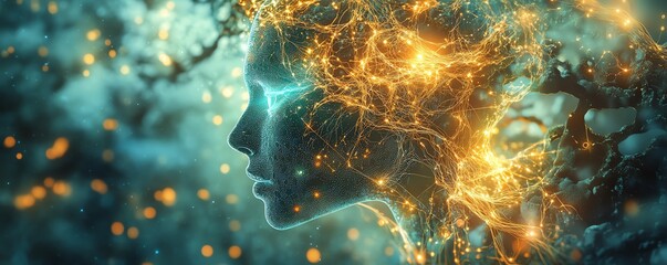 Aufkleber - Ethereal AI entity manifesting in a vibrant digital cosmos, glowing circuits, and neural network tendrils interconnecting with abstract data streams and holographic visuals