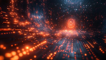 Aufkleber - Futuristic digital universe with an ethereal AI entity, glowing circuits and neural network tendrils, interacting with abstract data streams in a sleek holographic interface