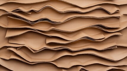 Poster - Close-up of a stack of brown kraft paper sheets with wavy, folded edges creating a textured pattern.