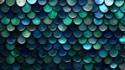 Canvas Print - A textured pattern of overlapping scales in shades of blue and green.