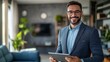 © arckes - Happy real estate agent sharing information on a digital tablet