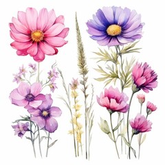 Wall Mural - Vibrant Watercolor Floral Illustrations