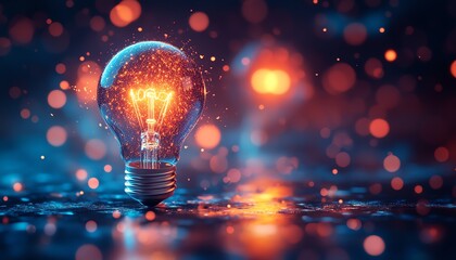Aufkleber - Warmly illuminated 3D light bulb, representing creativity and bright ideas, radiant digital illustration
