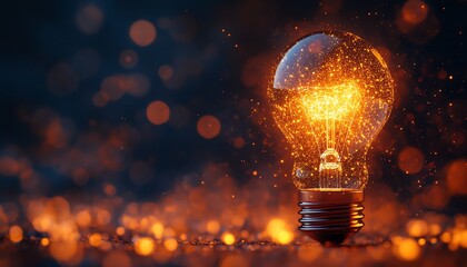 Poster - Warmly illuminated 3D light bulb, representing creativity and bright ideas, radiant digital illustration