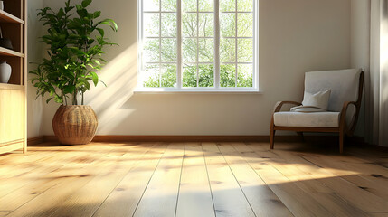 Sticker - Bright, serene interior with a chair, plant, and sunlight.