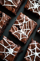 Wall Mural - chocolate brownies with white spider web designs on top