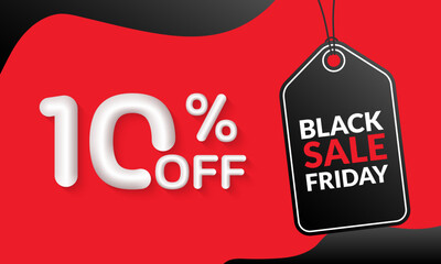 Wall Mural - 10 percent price off. Black Friday sale banner with hanging price tag. Discount banner, label, flyer design. Promo and marketing poster template. Vector illustration.