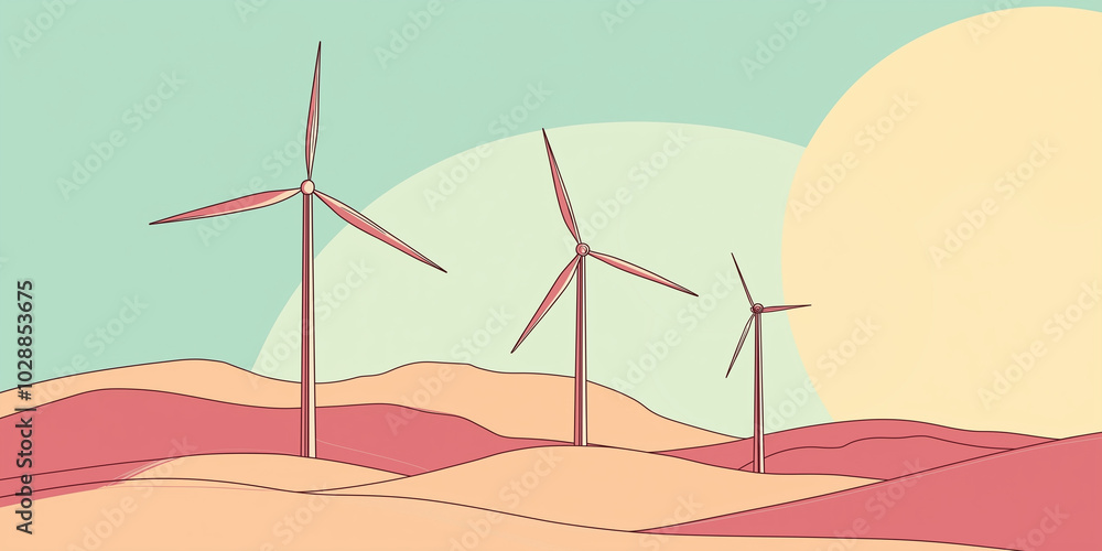 Renewable energy. Vector illustration of renewables. Wind turbine ...