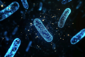 Blue bacteria containing digital code concept image.