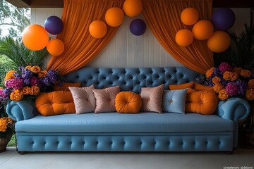 an imaginative birthday party with colorful balloons, festive decorations