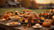 © Olha Vietrova - thanksgiving table setting with flowers and turkey outdoor