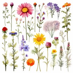 Wall Mural - Colorful Collection of Hand-Drawn Wildflowers