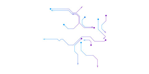 Poster - colorful lines with dots in white background. Electronic circuit board on yellow background.Vactor abstract tecnology.