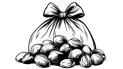 Wall Mural - Cellophane bag of spiced nuts tied with a ribbon, illustration