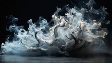 Wall Mural - abstract mist and swirling smoke on black background – mystical fog and light dance.