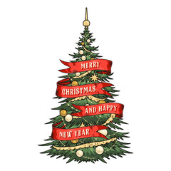 Decorated Christmas tree sticker colorful