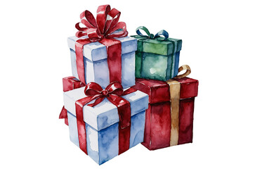 chrestmas gift boxs watercolor illustration style isolated