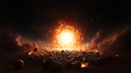 Cosmic explosion of a star in a distant galaxy creates a mesmerizing display of particles and light in the vast universe