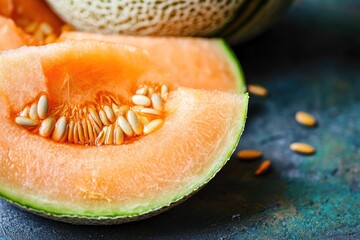 Wall Mural - Close-up of a Sliced Cantaloupe Melon with Seeds