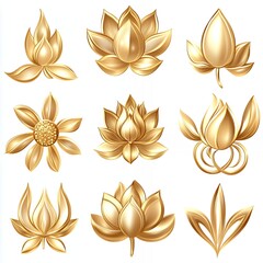 Poster - Collection of nine golden lotus flower illustrations.