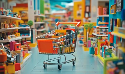 Miniature shopping cart in a toy store.