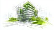 © TensorSpark - Modern green building with trees symbolizes sustainable urban development.