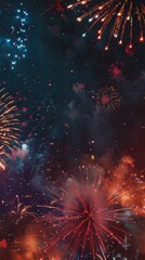 Wall Mural - Colorful fireworks in the night sky, 4K hyperrealistic photo