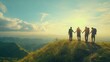 © Ta stodio - Four hikers stand on a hilltop, holding hands against a breathtaking sunset, symbolizing adventure, friendship, and the beauty of nature.