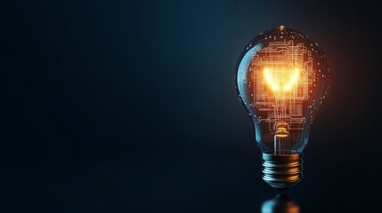 Poster - A glowing light bulb with intricate circuitry design, symbolizing innovation, technology, and smart ideas against a dark background.