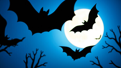 Poster - bats soar under a full moon