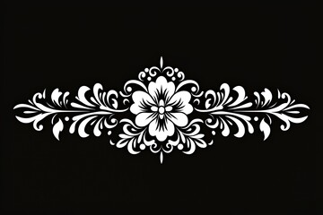 Sticker - Elegant white floral design on a black background.