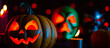 © Rysak - glowing carved pumpkin with a lit candle