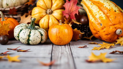 Wall Mural - speckled gourd pumpkin on a rustic wooden table