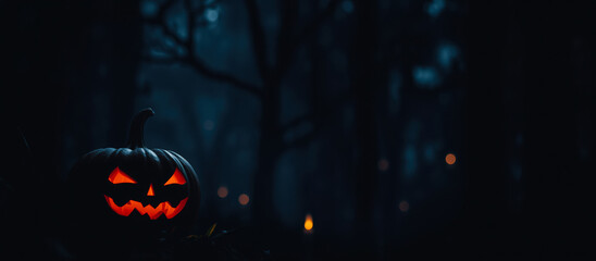 Sticker - luminous jack-o'-lantern a dark forest