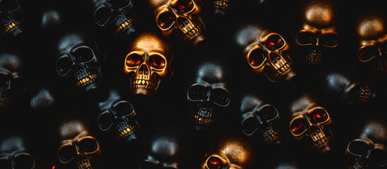 Poster - collection metallic skulls a dark setting