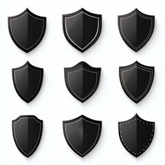 Canvas Print - Nine black shield icons with white outlines on a white background.