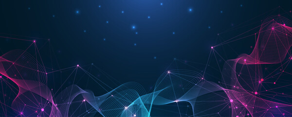 Poster - Global network connection concept. Big data visualization. Social network communication in the global computer networks. Internet technology. Business. Science. Vector illustration