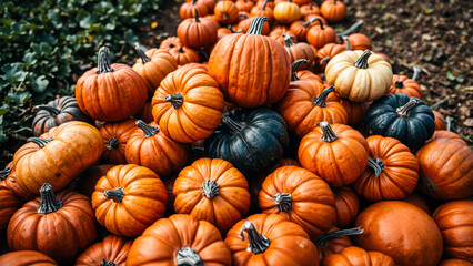 Canvas Print - pile pumpkins various shades white green