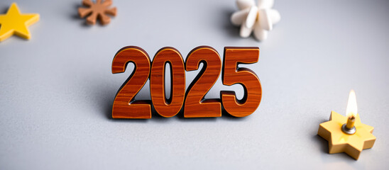 Sticker - wooden numbers spell out the year 2025