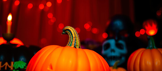 Sticker - close- a pumpkin with a colorful stem under red lights