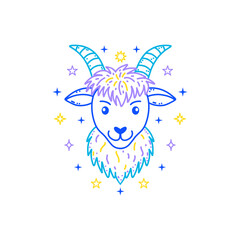 Poster - Capricorn zodiac sign  in  doodle style with soft colors on white background, tailored for children's decor.