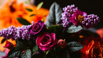 Wall Mural - bouquet vibrant pink purple red flowers