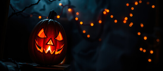 carved pumpkin with a lit candle