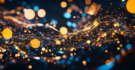 Fototapete - Printed circuit board background with depth of field and bokeh effect. Internet connections, cloud computing, neural networks, big data. 3D rendering.