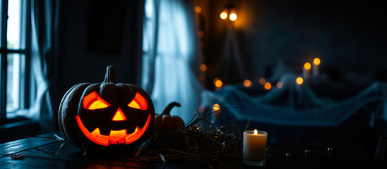 Canvas Print - glowing jack-o'-lantern creates a spooky atmosphere