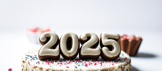 Wall Mural - chocolate number cake celebrating the year 2025