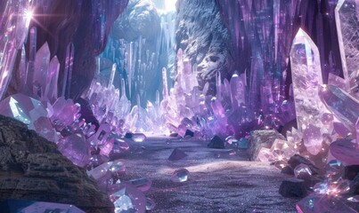 Wall Mural - delving into the secrets of a shimmering crystal labyrinth, 4k hyperrealistic photo