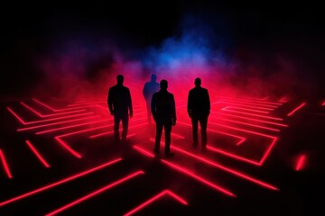 Leinwandbilder - Silhouettes in vibrant neon lights.