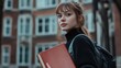 © Oulaphone - A student stands outdoors, holding a book, with a thoughtful expression, set against a backdrop of classic architecture.