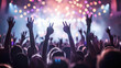 © AlexPhototest - Celebrating with hands raised, vibrant crowd enjoys lively concert atmosphere filled with colorful lights and excitement. energy is palpable as people connect through music